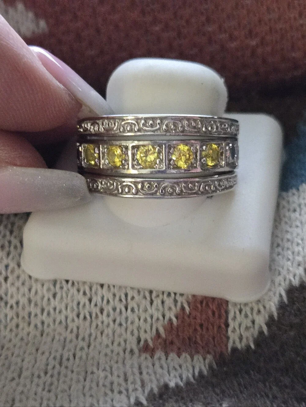 Sterling Silver Pink & Yellow CZ Reversible Band Ring UNIQUE